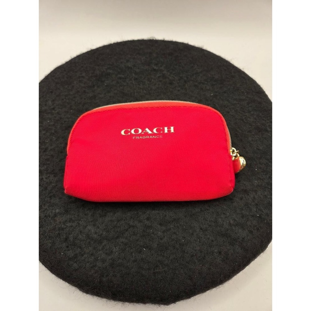 Coach Fragrance Small Red Nylon ZIP Pouch Heart Charm Zipper Pull